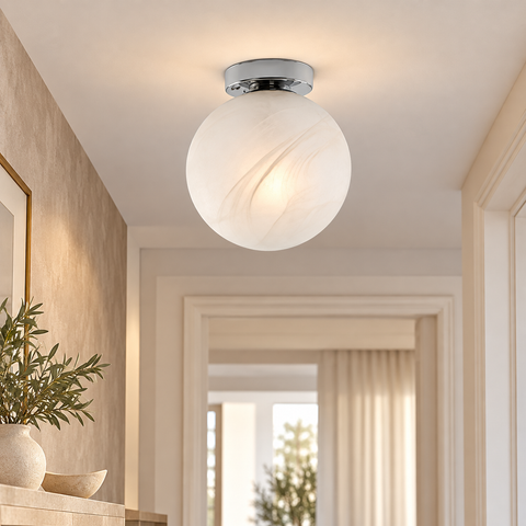 Plafoniera Moderna in Ferro con Sfera in Vetro – Bonetti Illumina Olaf, 1 Luce, Ø20 cm ambientata