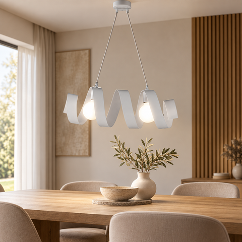 Lampada a Sospensione Moderna in Ferro Bianco, Tortora o Grigio – Be Light Helix, 1 e 2 Luci ambientata
