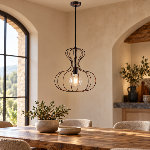 Lampada a Sospensione Vintage in Ferro Nero e Rame, Bianco e Argento o Oro – Be Light Titty, 1 Luce, Ø35 cm ambientata