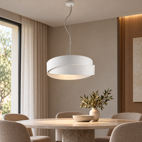 Lampada a Sospensione Moderna in Ferro Bianco, Nero o con Decoro Oro – Be Light Astro, 2 Luci, Ø46 cm ambientata