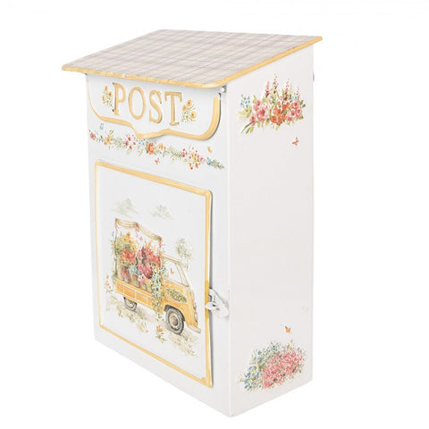 Cassetta Postale Decorativa Floreale in Metallo Bianco - Clayre & Eef, 23x13x32 cm