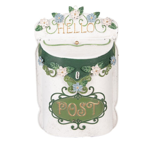 Cassetta Postale Decorativa Vintage in Metallo Bianco e Verde - Clayre & Eef, 27x10x42 cm
