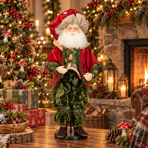 Figura de Papá Noel con forma de hongo del bosque de Goodwill con soporte y caja - Rojo/Verde 76 cm