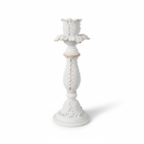 Candeliere Shabby Chic Bianco "Plant" con Foglie d'Acanto - 8x22cm e 8x29cm