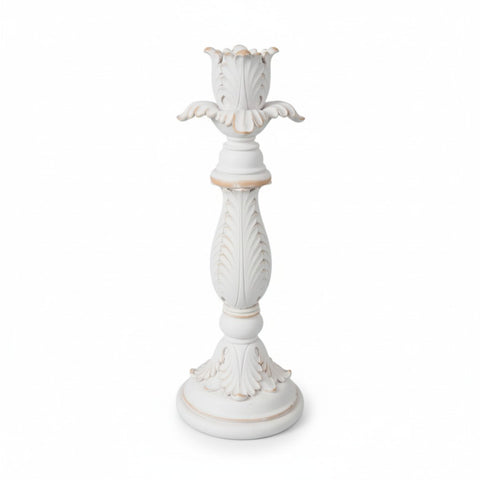 Candeliere Shabby Chic Bianco "Plant" con Foglie d'Acanto - 8x22cm e 8x29cm