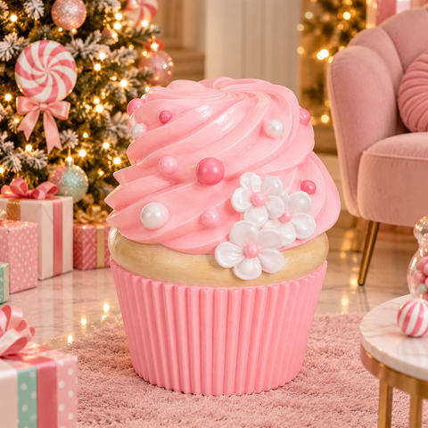 Sgabello cupcake da esposizione – Goodwill, Rosa, bianco e marrone – 41,5 cm