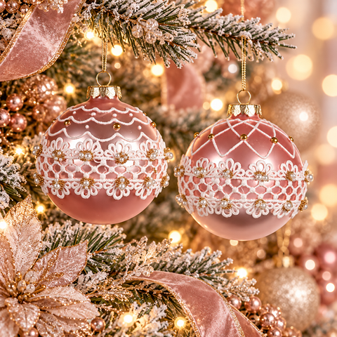 Bolas de red para glaseado Goodwill Candy (surtidas) - Bolas navideñas de vidrio rosa de 12 cm con glaseado