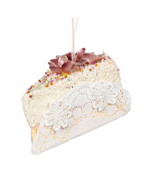 Decorazione Fetta di Torta Glitter Rosa/Bianco 7 cm – Goodwill Christmas Collection