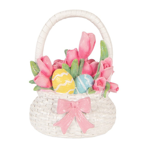 Cestino decorativo pasquale bianco con fiori Ø 14x18 cm Clayre & Eef