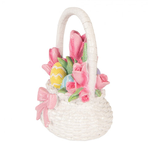 Cestino decorativo pasquale bianco con fiori Ø 14x18 cm Clayre & Eef