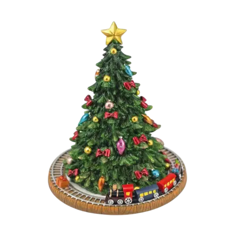 Carillon Musicboxworld – Albero di Natale con Trenino in Movimento e Stelle Dorate