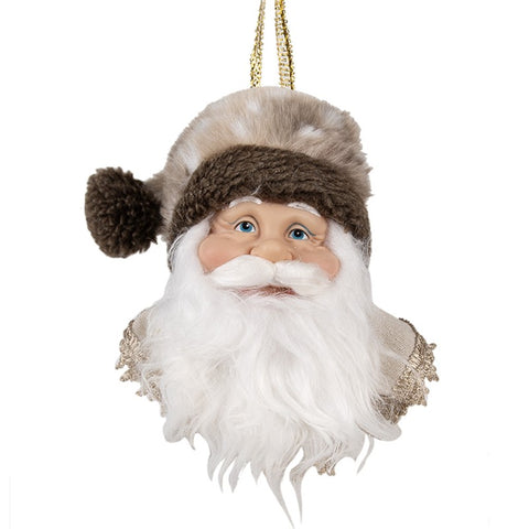 Addobbo Natalizio Volto di Babbo Natale in Tessuto e Pelliccia - Clayre & Eef, 10x9x28cm