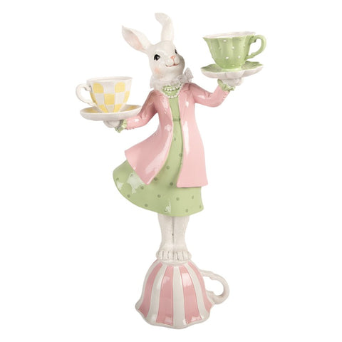 Candelabro decorativo coniglio con tazze – 23x13x41 cm (bianco, verde, rosa, plastica) by Clayre & Eef