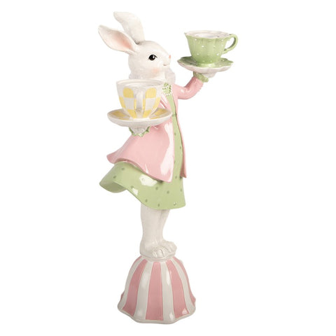 Candelabro decorativo coniglio con tazze – 23x13x41 cm (bianco, verde, rosa, plastica) by Clayre & Eef