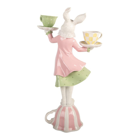 Candelabro decorativo coniglio con tazze – 23x13x41 cm (bianco, verde, rosa, plastica) by Clayre & Eef
