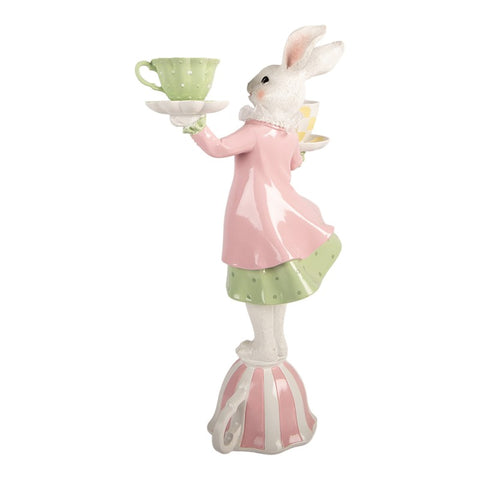 Candelabro decorativo coniglio con tazze – 23x13x41 cm (bianco, verde, rosa, plastica) by Clayre & Eef