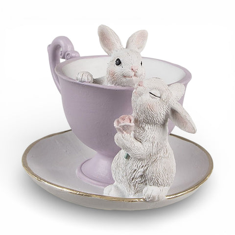 Statuetta decorativa coniglio con tazza – 16x13x12 cm (bianco/viola) by Clayre & Eef
