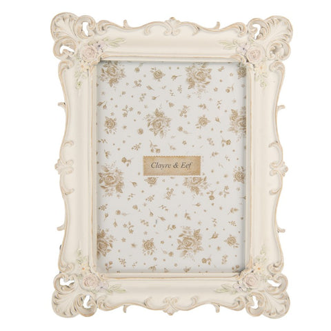 Cornice portafoto decorata in plastica – 19x2x24 cm (foto 13x18 cm, beige) by Clayre & Eef