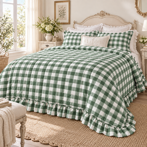 Trapunta Matrimoniale Vichy Verde con Gala 460 GSM – Le Vichy Collection by Blanc Mariclò, 250x250cm