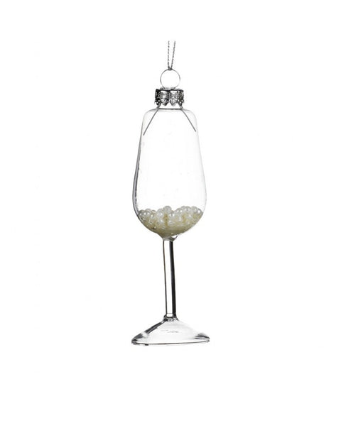 Addobbo Natalizio Calice Champagne in Vetro 13 cm – Goodwill con Perle/Glitter (assortiti)