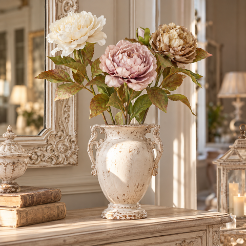 Fiori artificiali Gardena Blanc MariClò bianco, rosa e beige in vaso