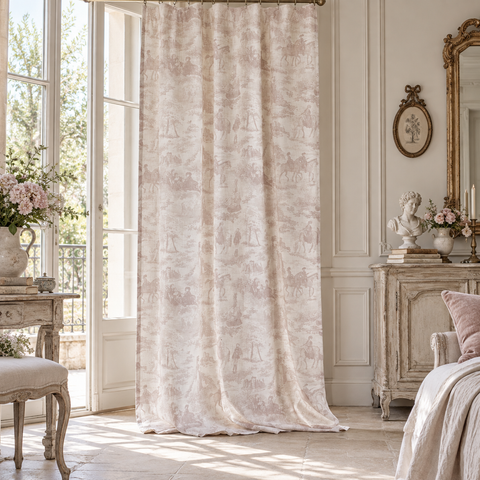 Tenda Beige in Misto Lino – Toile de Jouy by Blanc Mariclò, 150x290cm