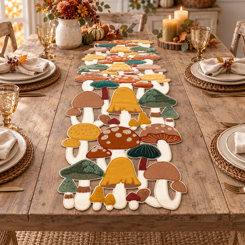 Runner Tavola Sagomato con Funghi Bosco – Blanc Mariclò, 35x114cm