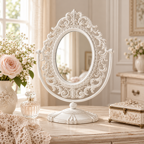 Specchio da Tavolo Rosalie in Metallo Bianco – Mathilde M, 30x41cm