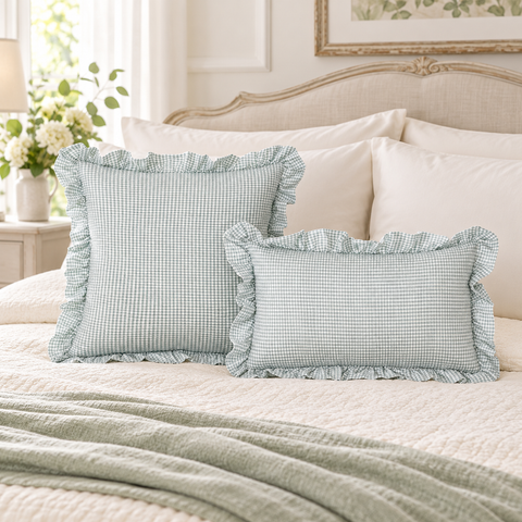 Set 2 Cuscini Vichy Verde con Gala Collezione Sogno Vichy – Blanc MariClò, 45x45cm e 30x50cm
