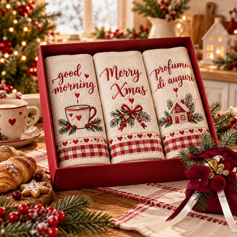 Set 6 Tovagliette Americane Natalizie Noël con Ricami in Box Regalo – Linea Noël by Mata Creazioni, 46x30 cm