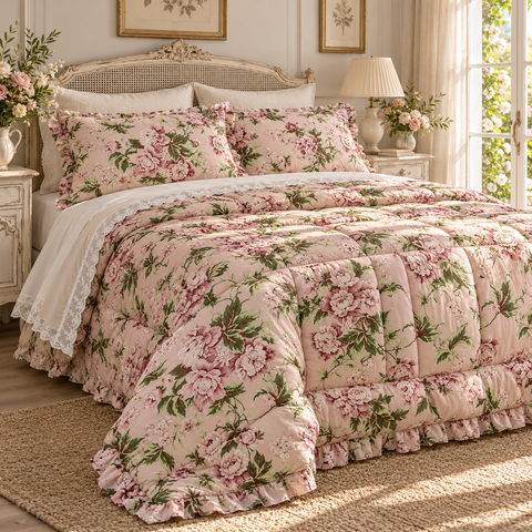 Edredón doble Sylvia de 260 x 260 cm con fundas de almohada a juego – Estampado floral romántico