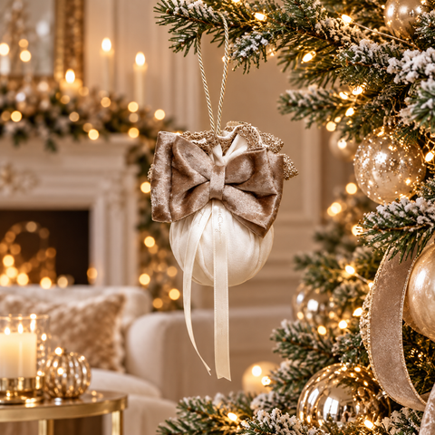 Sfera Natalizia Velvet con Gallone Dorato, Fiocco o Composizione - Mata Creazioni