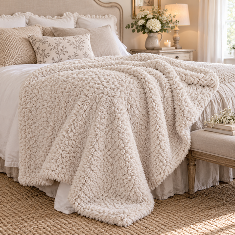 Plaid Sherpa Caldo e Soffice Panna 270 GSM – Blanc Mariclò, 160x200cm
