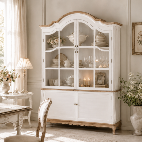 Credenza con Vetrina a Due Ante "Dea" in Legno di Abete - 155x50x210cm