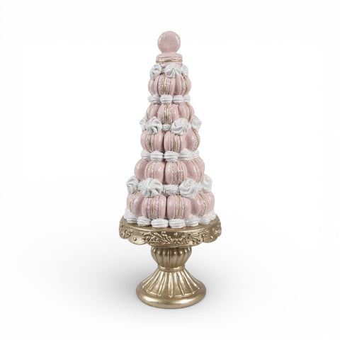 Statuetta decorativa torta con macarons su piedistallo – Ø 12x30 cm (rosa, plastica) by Clayre & Eef