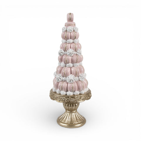 Statuetta decorativa torta con macarons su piedistallo – Ø 12x30 cm (rosa, plastica) by Clayre & Eef