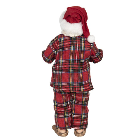 Statuetta Babbo Natale in Pigiama Scozzese con Tazza e Biscotti – 28 cm