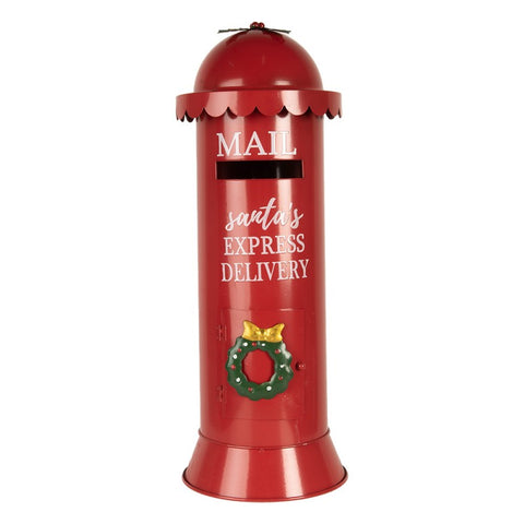 Cassetta Postale Natalizia Cilindrica Rossa in Metallo Santa's Express Delivery - Clayre & Eef, Ø 19x52 cm