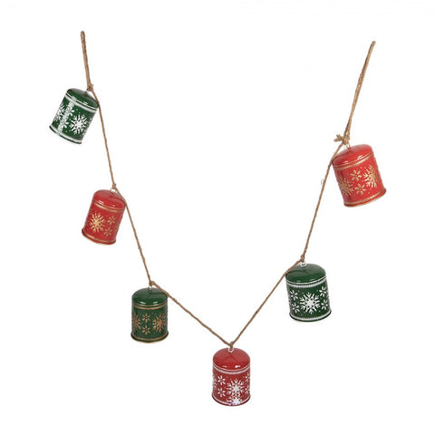 Festone Ghirlanda Natalizia con Campane in Metallo Rosso e Verde - Clayre & Eef, 150x12x17 cm