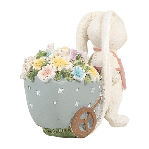 Decorazione Coniglio con Carrettino di Fiori – 11x6x10 cm