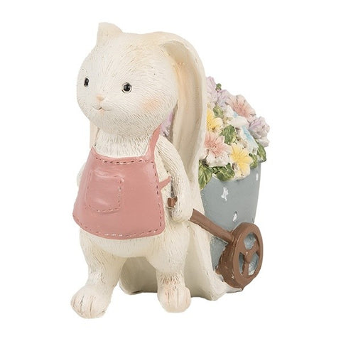 Decorazione Coniglio con Carrettino di Fiori – 11x6x10 cm