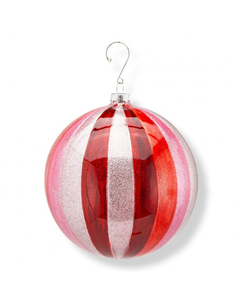 Palla di Vetro Carosello con Strisce Rosse e Bianche Glitter – Ø 8 cm – EDG