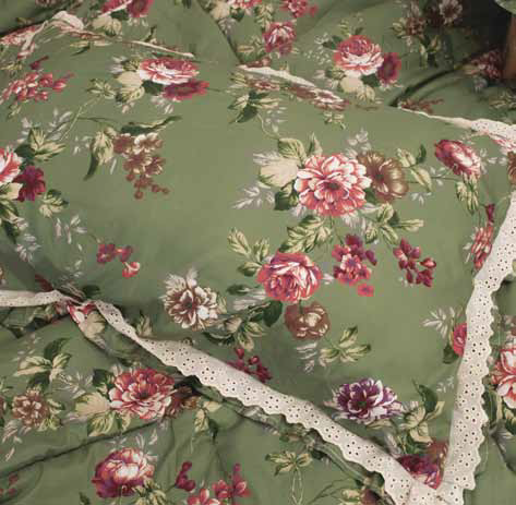 Trapunta Giada Matrimoniale con Federe 260x260 – Stampa Floreale Verde Country Chic