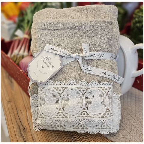 Coppia Spugne con Ricamo “Fanciullina” – Blanc MariClò | Varianti Bianco e Beige