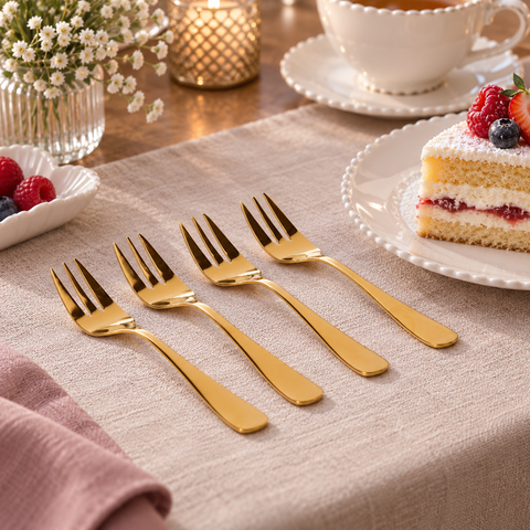 Set 4 Forchette da Dolce in Acciaio Inox Oro