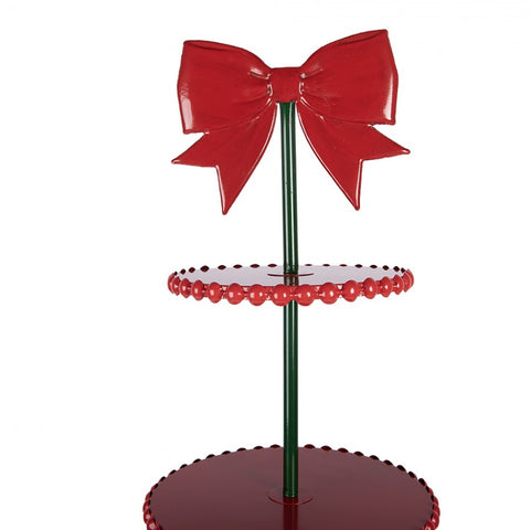 Alzata Etagère Natalizia a 3 Piani in Metallo Rosso e Verde - Clayre & Eef, Ø 31x80 cm