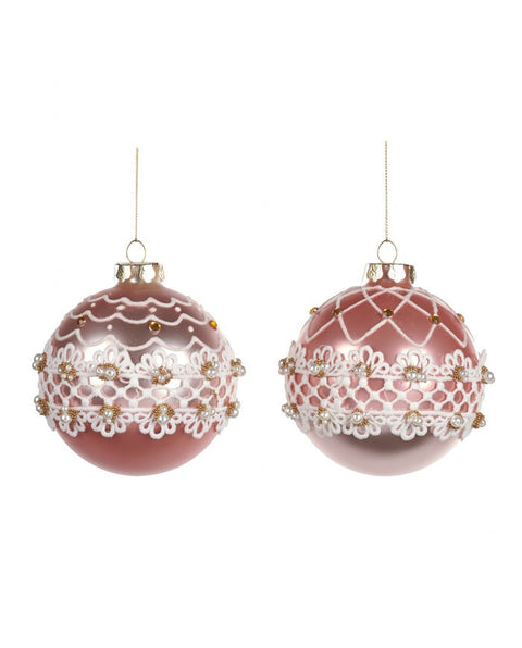 Palline di Natale in Vetro Rosa con Glassa 12 cm – Goodwill Candy Icing Net Ball (assortite)