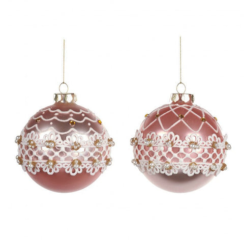 Bolas de red para glaseado Goodwill Candy (surtidas) - Bolas navideñas de vidrio rosa de 12 cm con glaseado