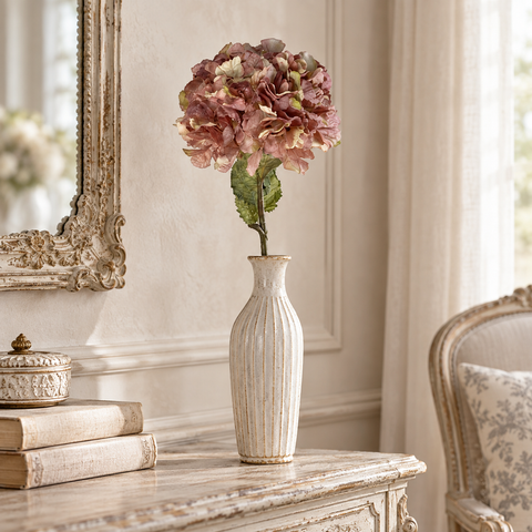 Ramo di Ortensia Artificiale Effetto Essiccato – Collezione Gardena by Blanc MariClò, H 120 cm