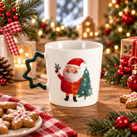 Tazza Mug Natalizia in Porcellana con Manico Sagomato - 360ml, 9x9,5 cm